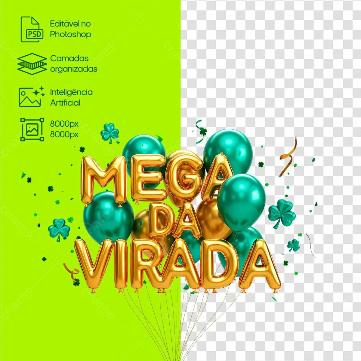 Selo 3D promocional balões dourado e verde