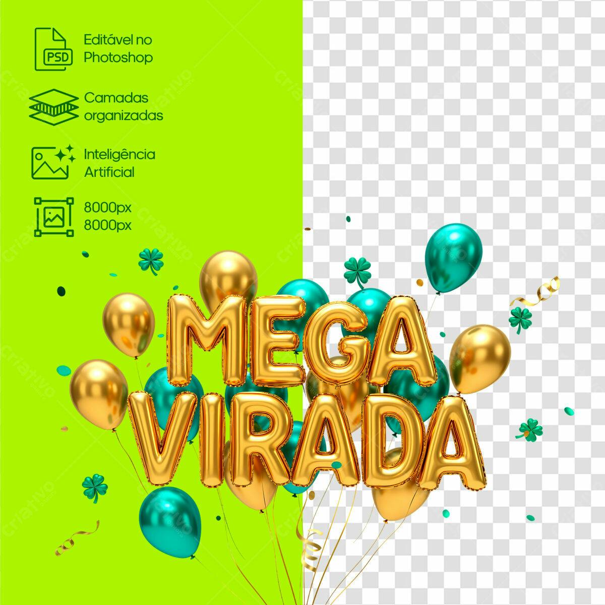 Selo 3D Promocional Balões Dourado e Verde