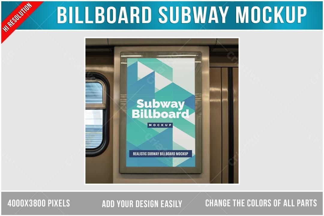 Mockup Realista de Anúncio em Metrô: Cores Azul e Verde