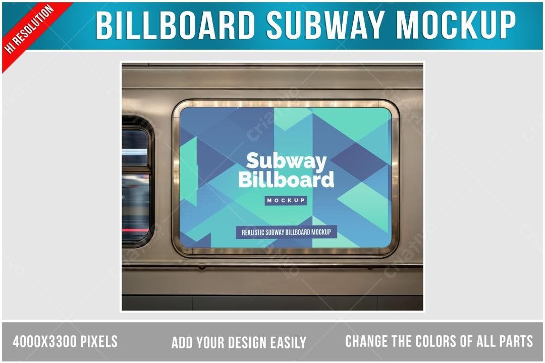 Mockup Realista de Outdoor em Metrô: Azul e Verde