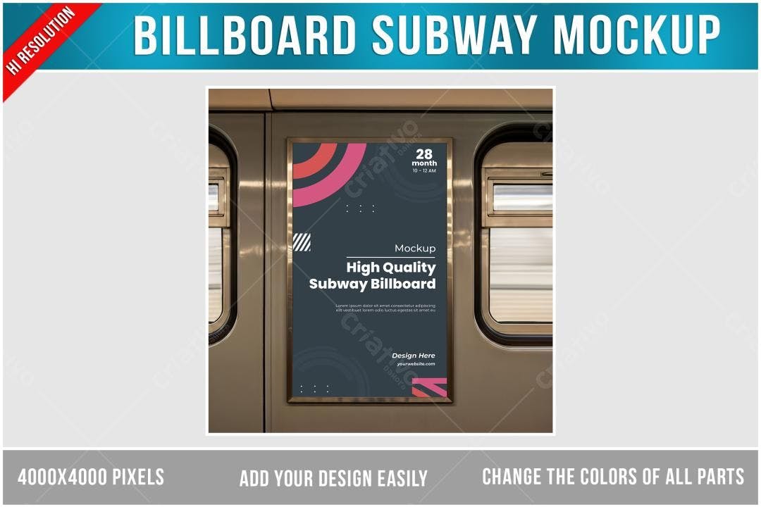 Mockup Realista de Painel Publicitário em Metrô