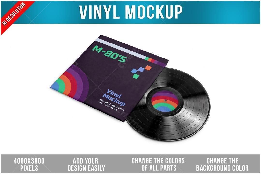 Mockup Realista de Capa de Vinil Retrô com Design Colorido