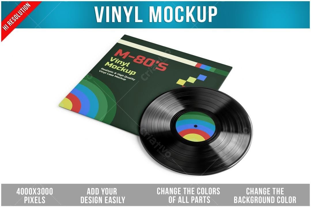 Mockup Realista de Vinil com Capa Retrô
