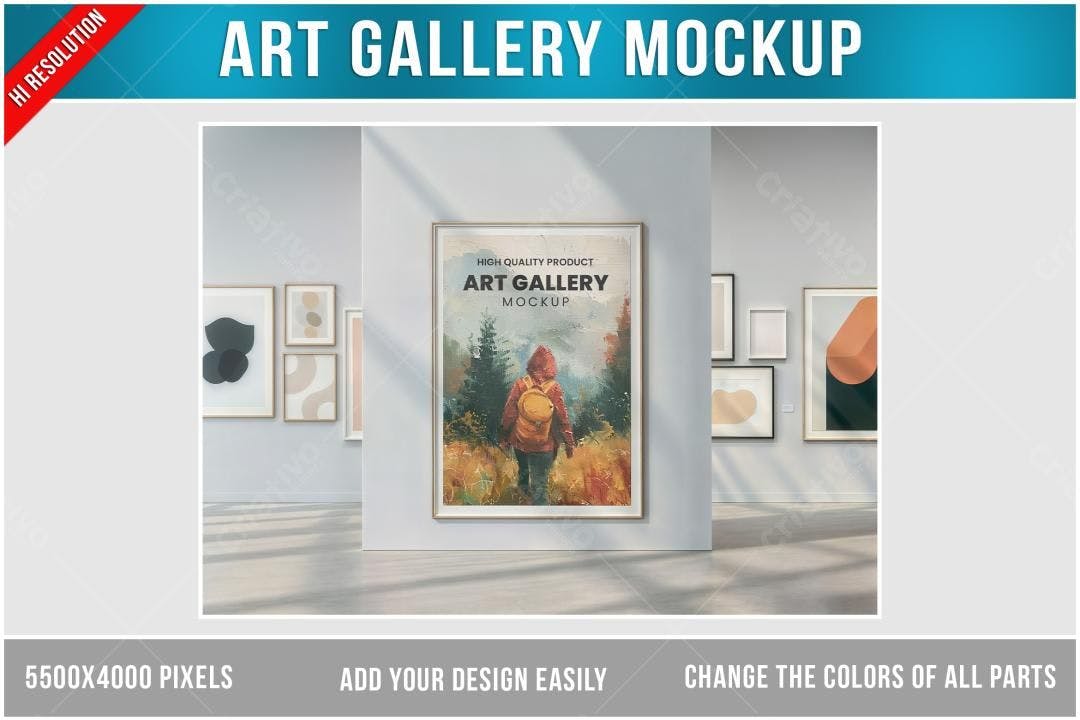 Mockup de Galeria de Arte com Quadro Paisagístico