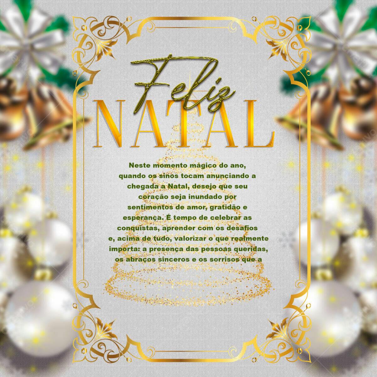 Cartão de Natal Elegante com Sinos e Bolas PSD Editável
