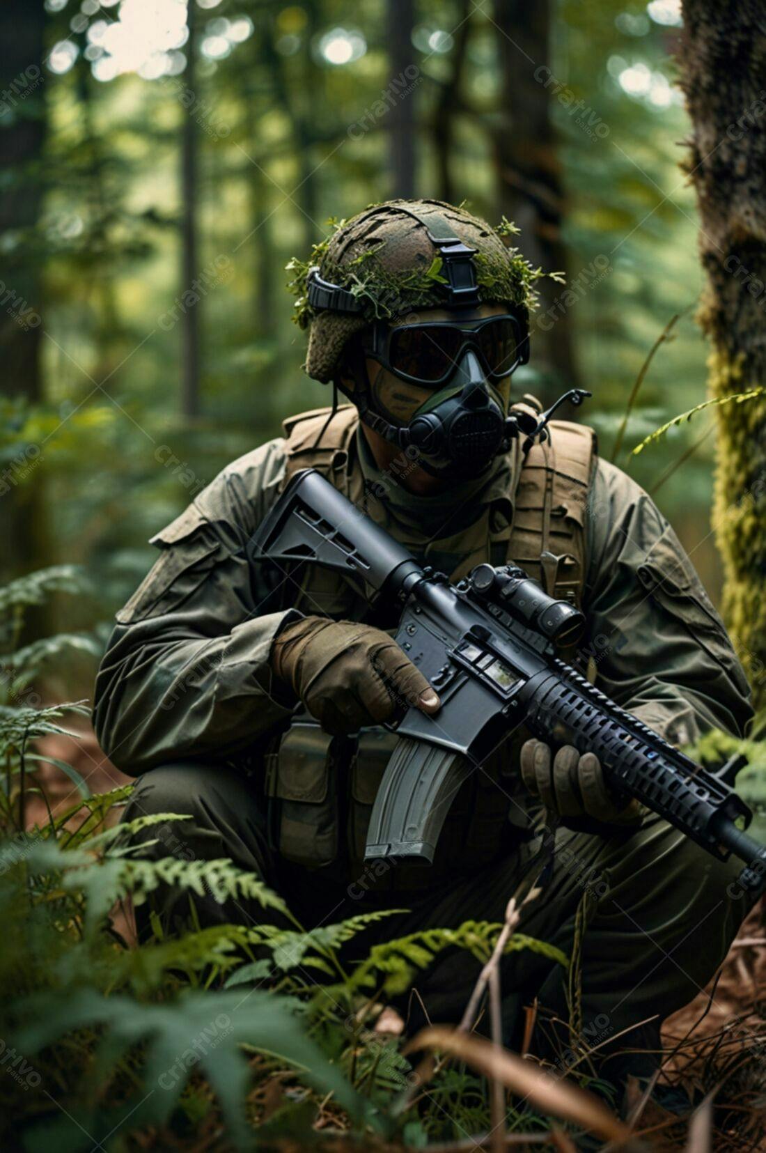 Soldado camuflado floresta rifle