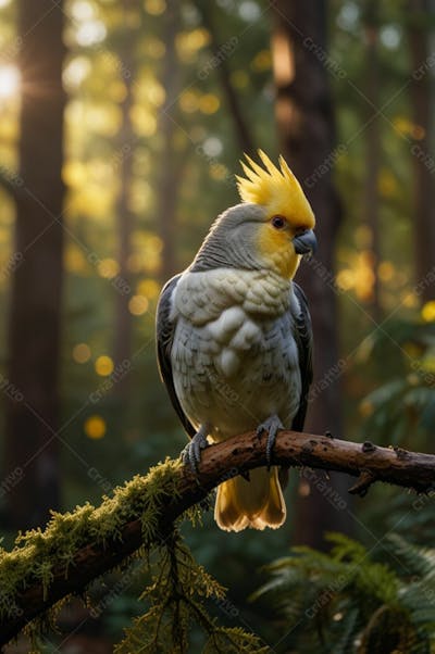 Calopsita Em Uma Linda Floresta Iluminada