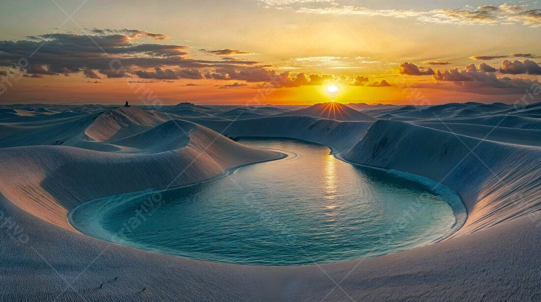Lagoa no deserto ao pôr do sol