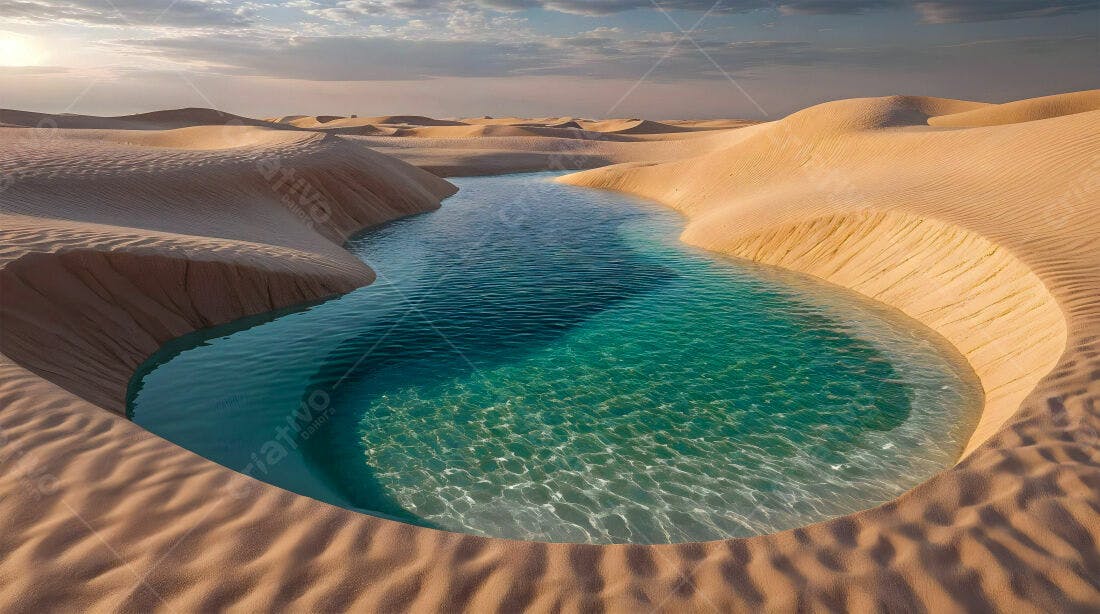 Lagoa turquesa no deserto arenoso