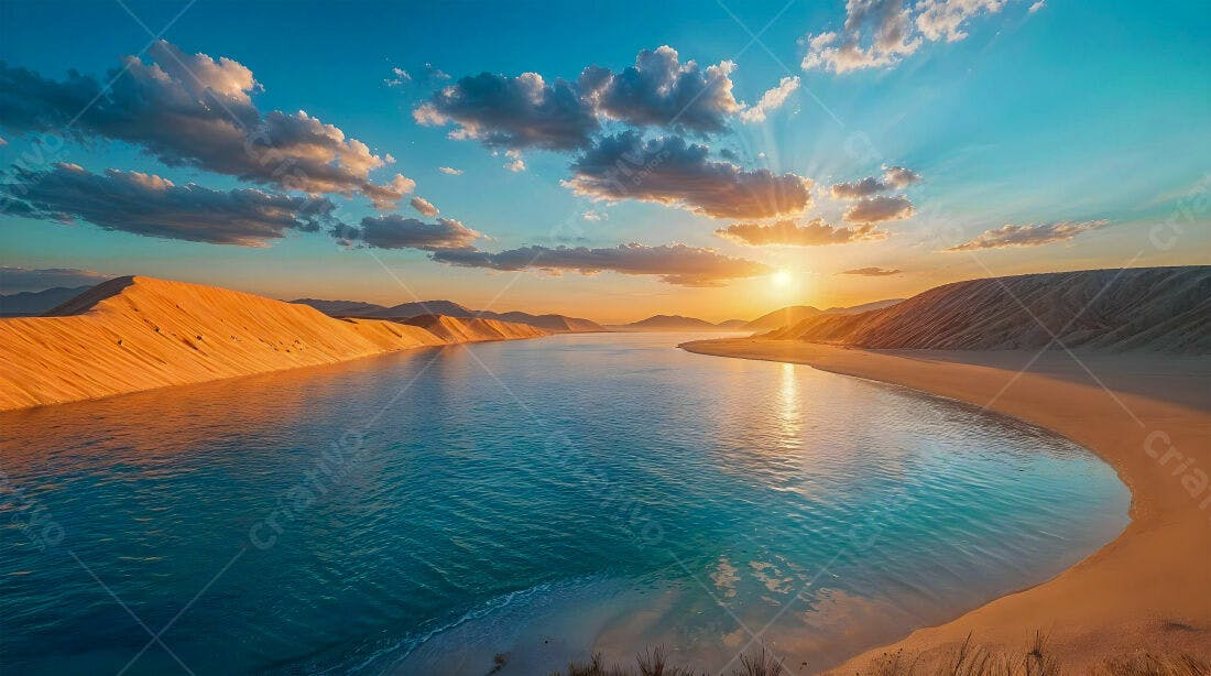 Paisagem de pôr do sol em praia desértica
