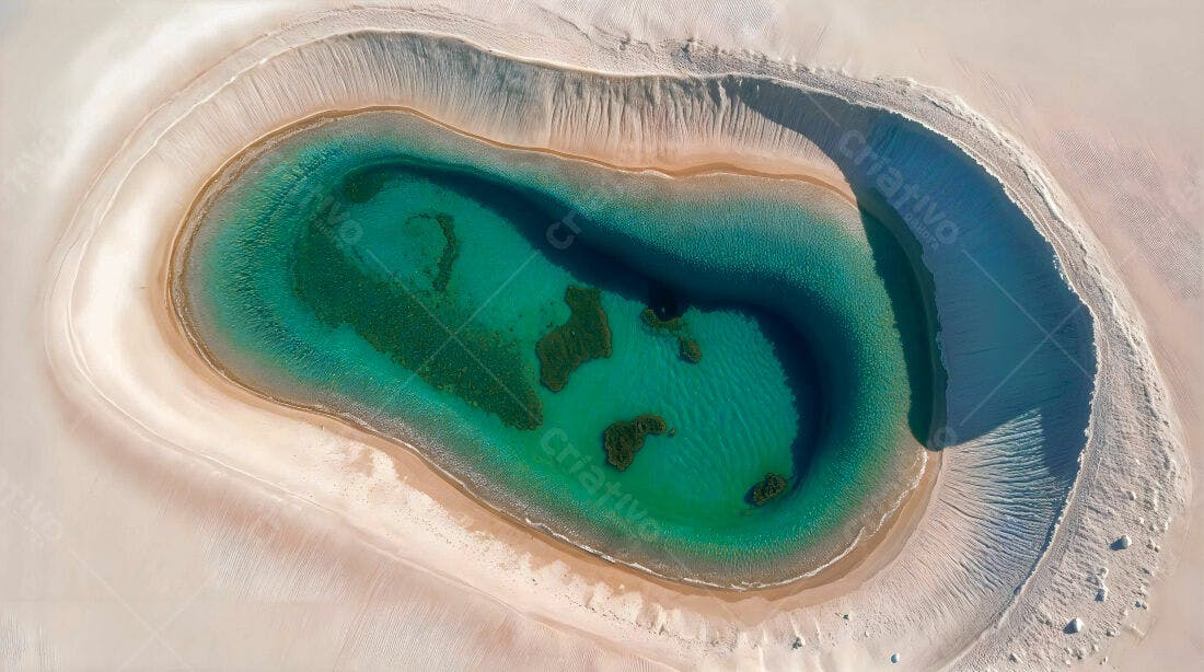 Lagoa turquesa em praia de areia branca