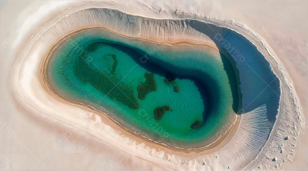 Vista Aérea De Uma Lagoa Verde E Areia