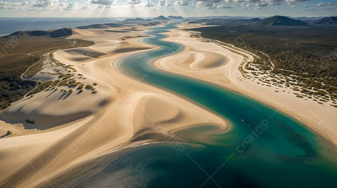 Paisagem aérea Rio e Dunas areias douradas