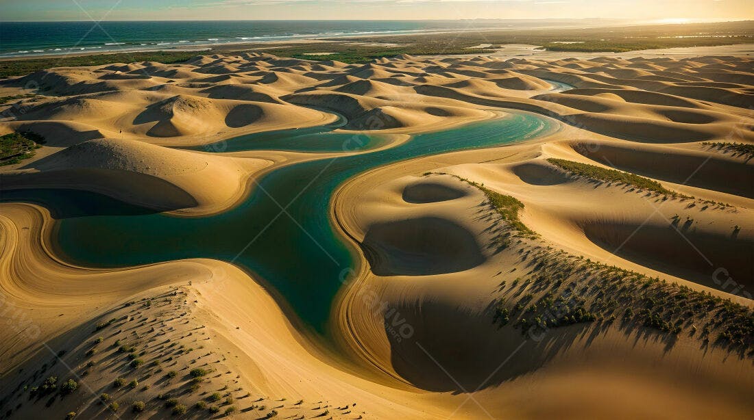 Dunas de areia dourada e lagoas azuis