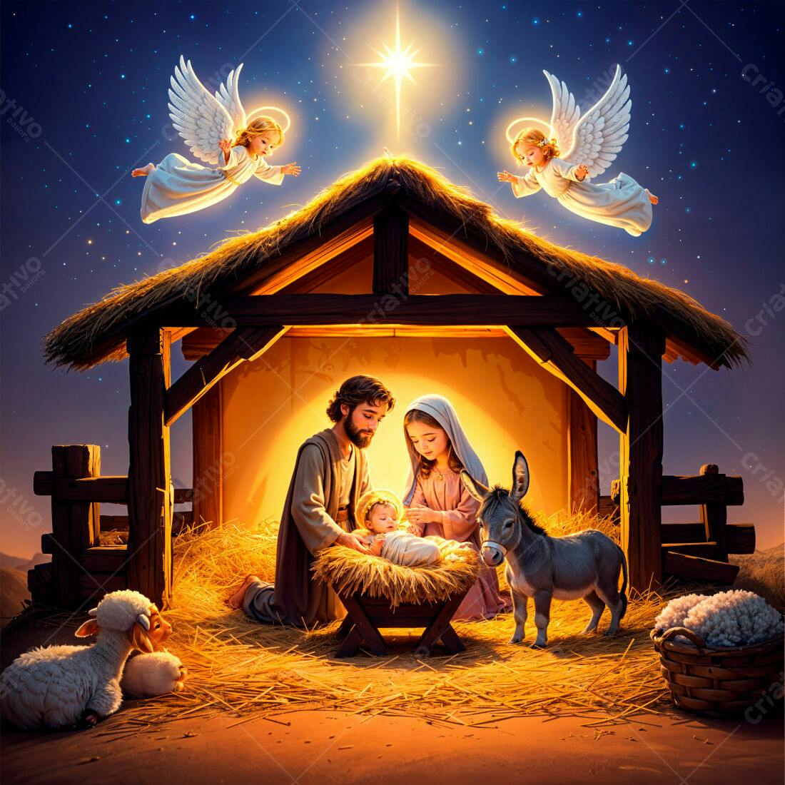 Sagrada Família Natal Presépio Anjos