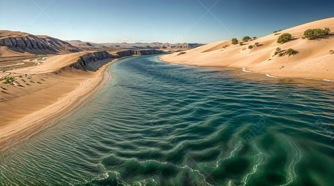 Rio turquesa entre dunas de areia