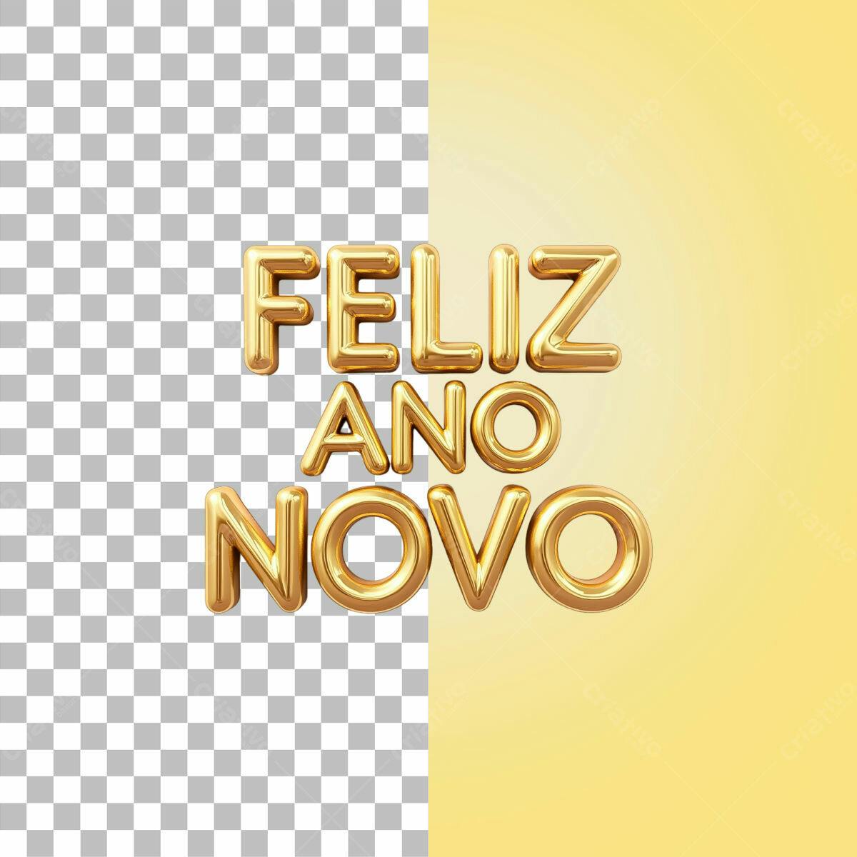 Feliz Ano Novo - Design de Texto em 3D PSD Editável