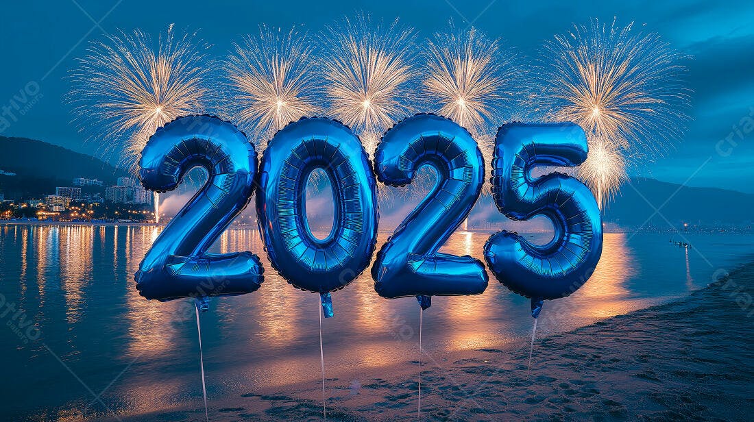 Balões 2025 na praia com fogos