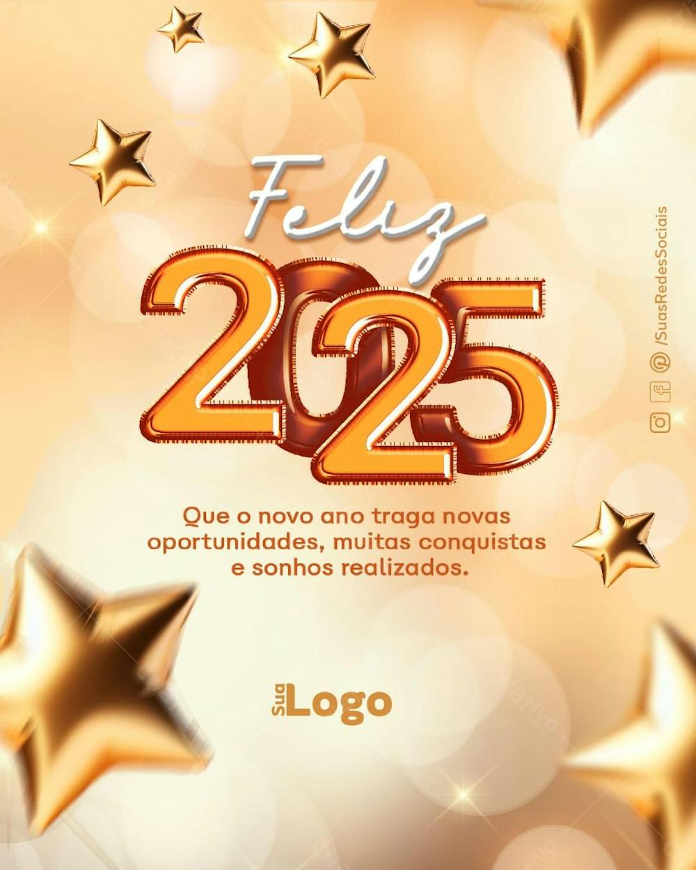 Flyer Feliz 2025 Midia Social Com Frase E Estrelas