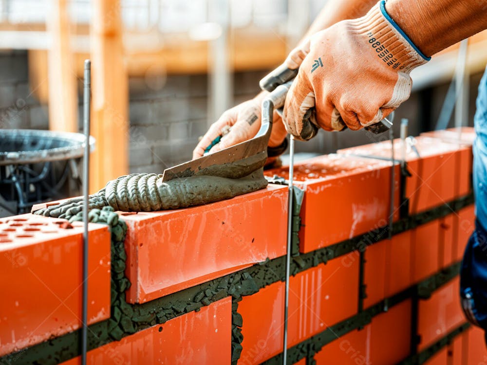 Parede De Tijolos Sendo Construída Por Pedreiro