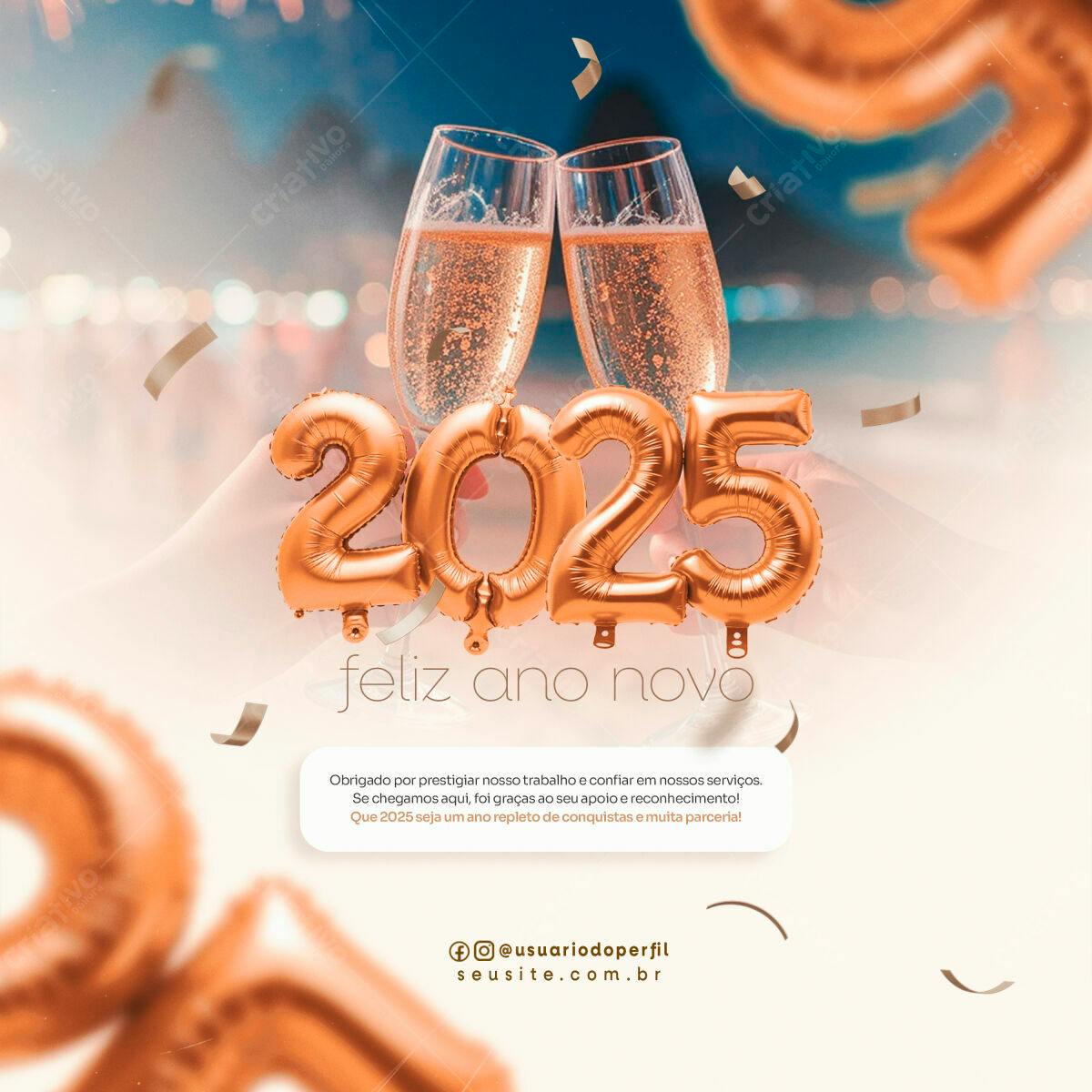 Postagem Feliz Ano Novo 2025 PSD Editável