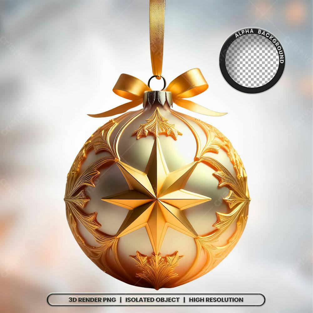 Selo 3D Render Bola Dourada Natal Elemento Ícone Psd Png