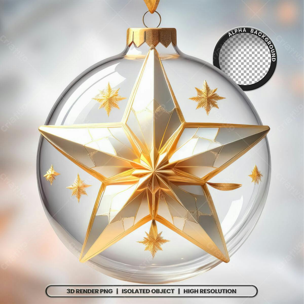 Enfeite de Natal Estrela Dourada PSD Editável