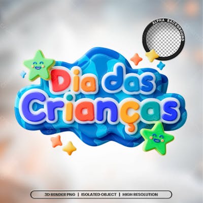 Selo 3D Render Dia Das Crianças Elemento Ícone Psd Png