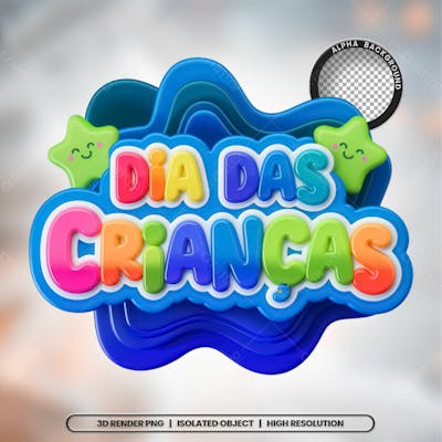 Selo 3D Render Dia Das Crianças Elemento Ícone Psd Png