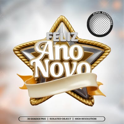 Selo 3D Render Feliz Ano Novo Elemento Ícone Psd Png