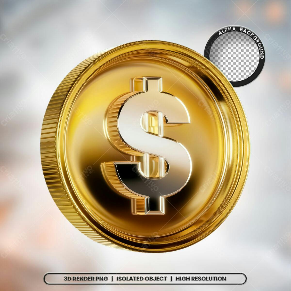 Moeda de Dólar Ouro PSD Editável