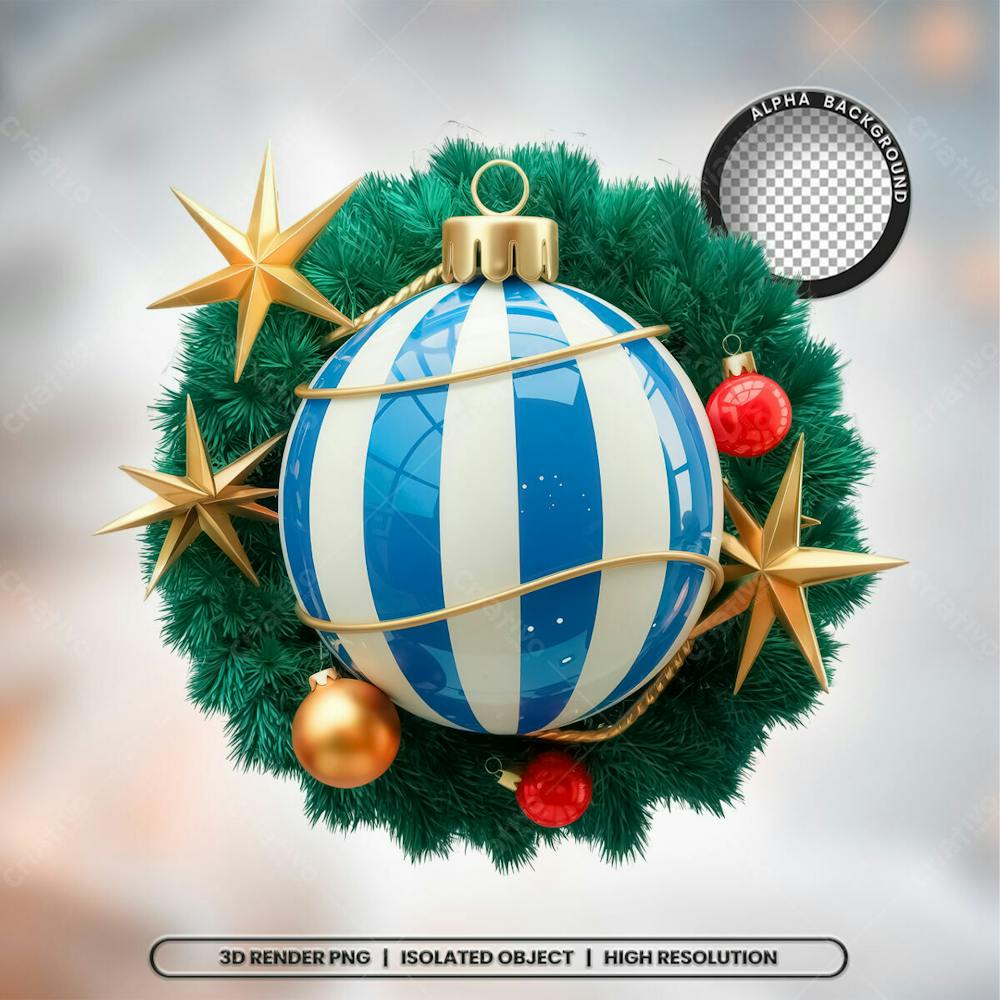 Selo 3D Render Guirlanda Bola De Natal Elemento Ícone Psd Png