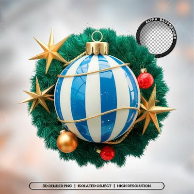 Selo 3D Render Guirlanda Bola De Natal Elemento Ícone Psd Png