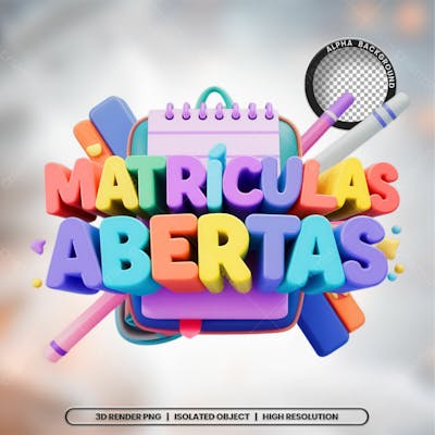Selo 3D Render Matrículas Abertas Elemento Ícone Psd Png