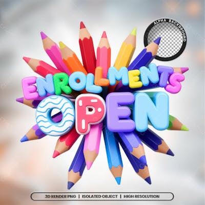 Selo 3D Render Matrículas Abertas Escola Elemento Ícone Psd Png