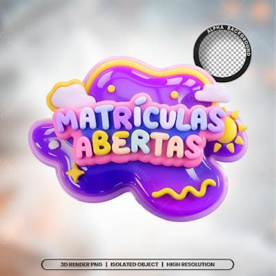 Selo 3D Render Matrículas Abertas Escola Elemento Ícone Psd Png