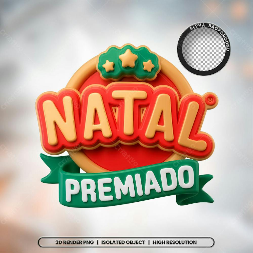 Selo 3D Render Natal Premiado Elemento Ícone Psd Png