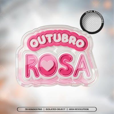 Selo 3D Render Outubro Rosa Elemento Ícone Psd Png