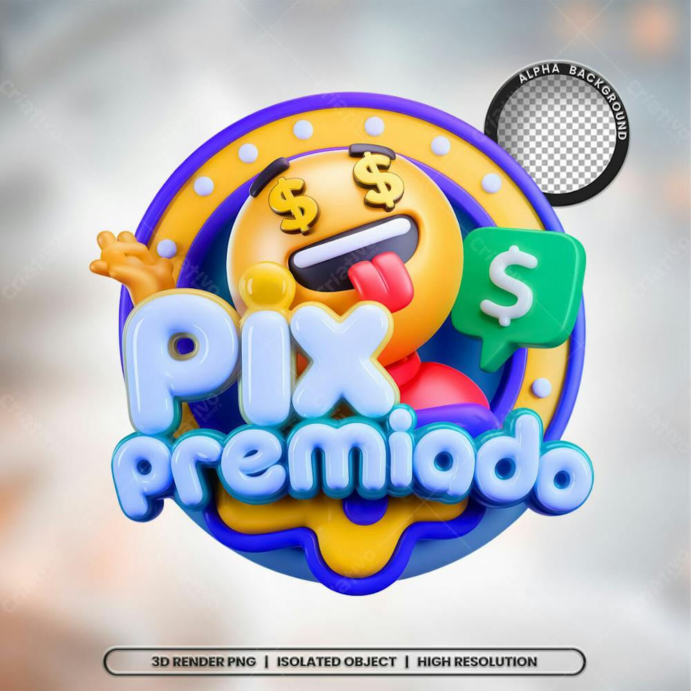 Selo 3D Render Pix Premiado Elemento Ícone Psd Png