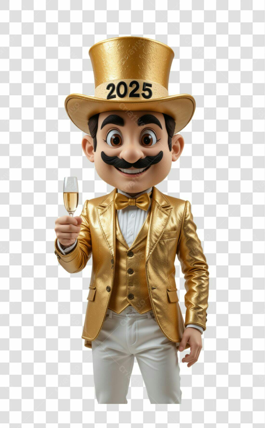 Mascote Ano Novo 2025 PNG com fundo transparente