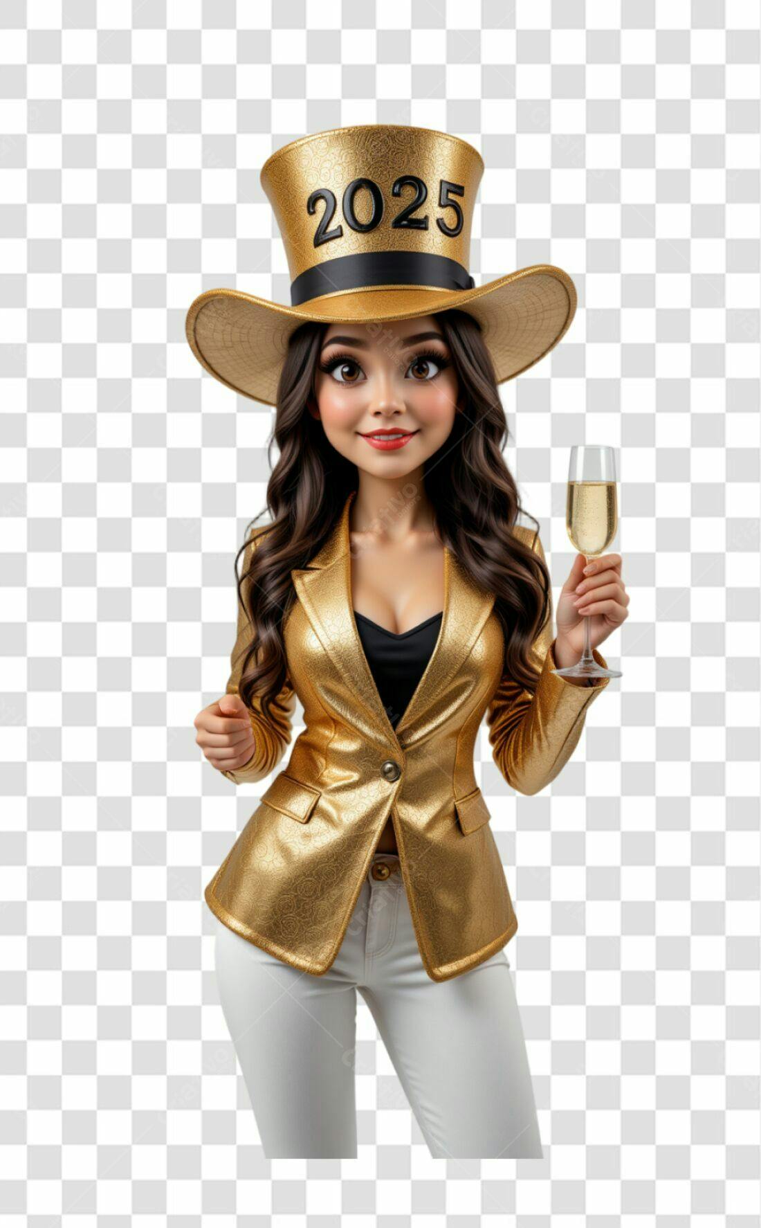 Icone Ano Novo 2025 mulher PNG com fundo transparente