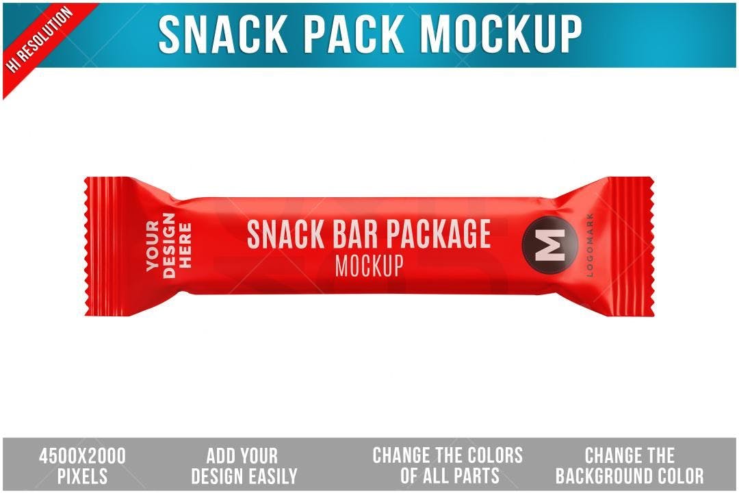 Mockup Embalagem Barra de Cereal Vermelha Realista
