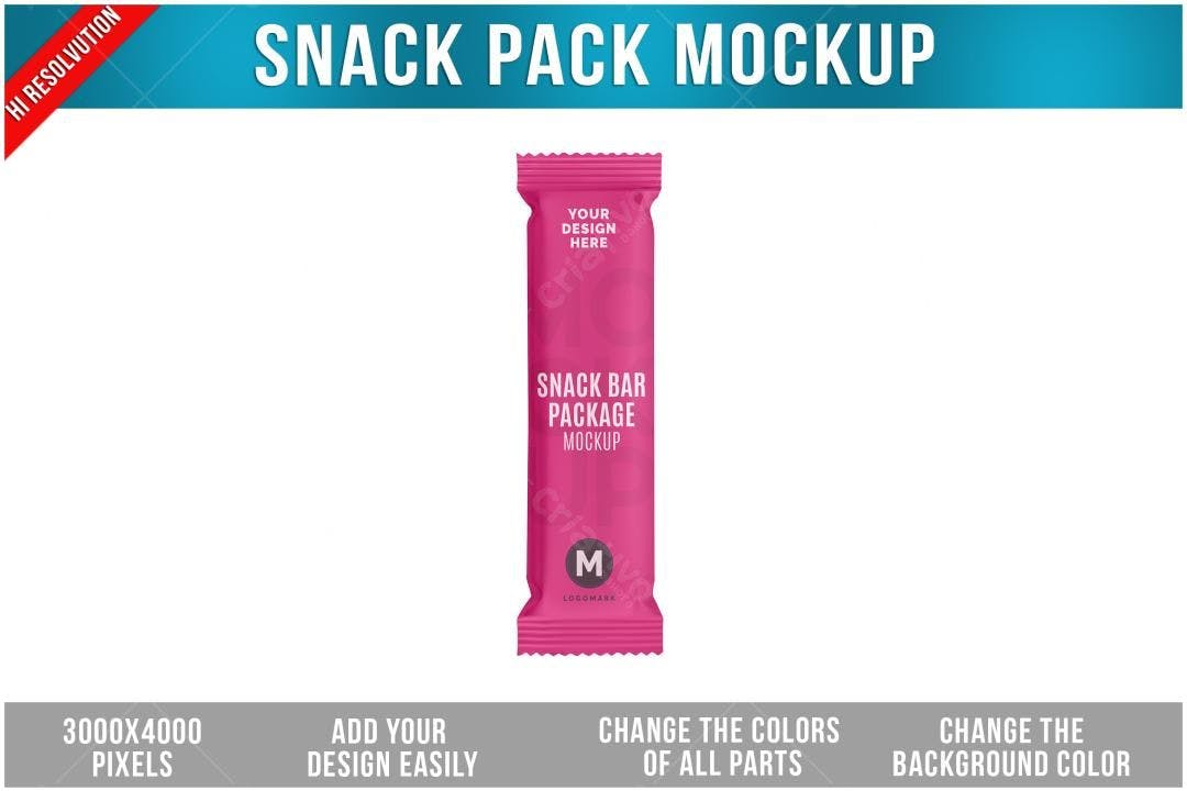 Mockup Embalagem de Barra de Cereal Rosa