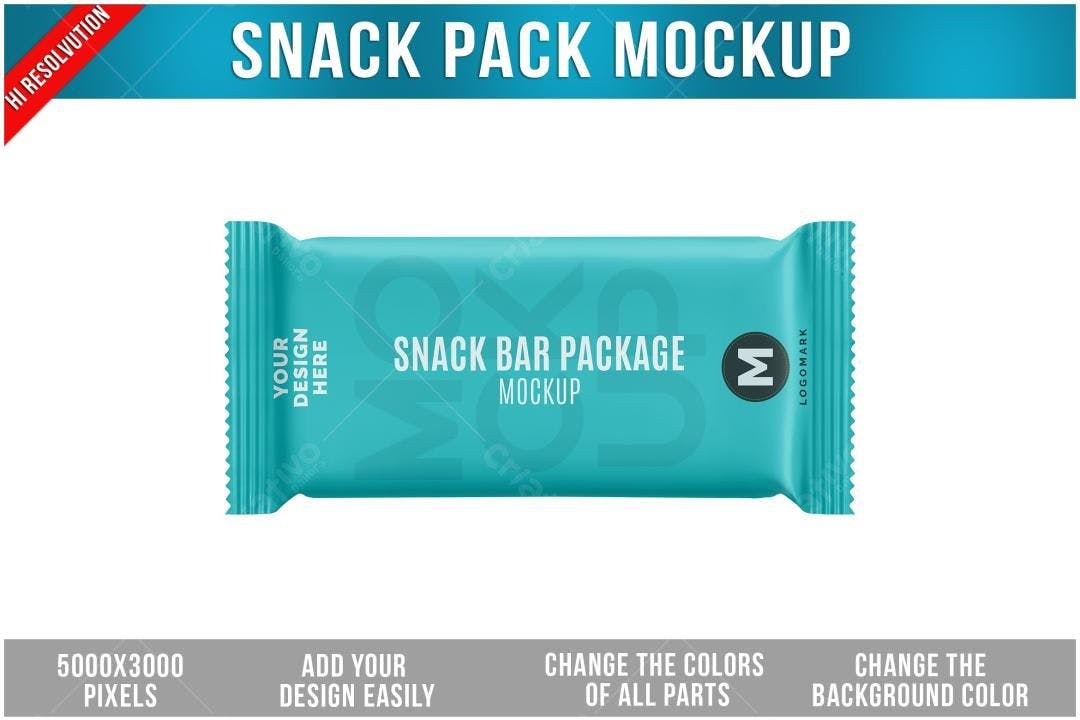 Mockup Embalagem Barra de Cereal: Design Moderno em Azul Claro