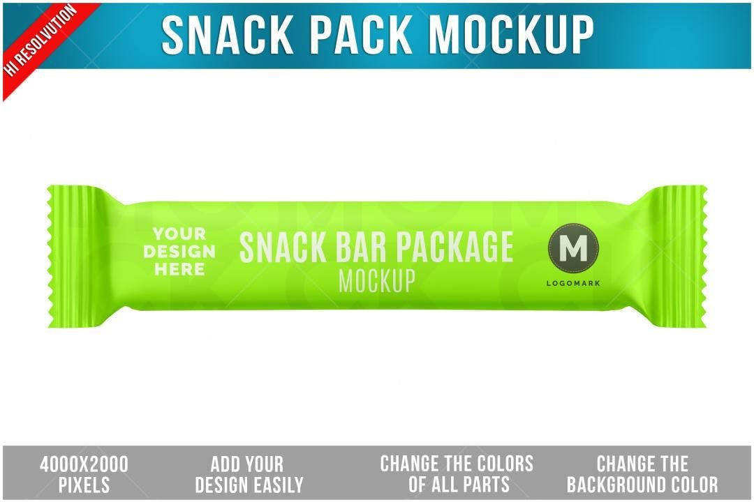 Mockup Embalagem Barra de Cereais: Verde Limão Realista