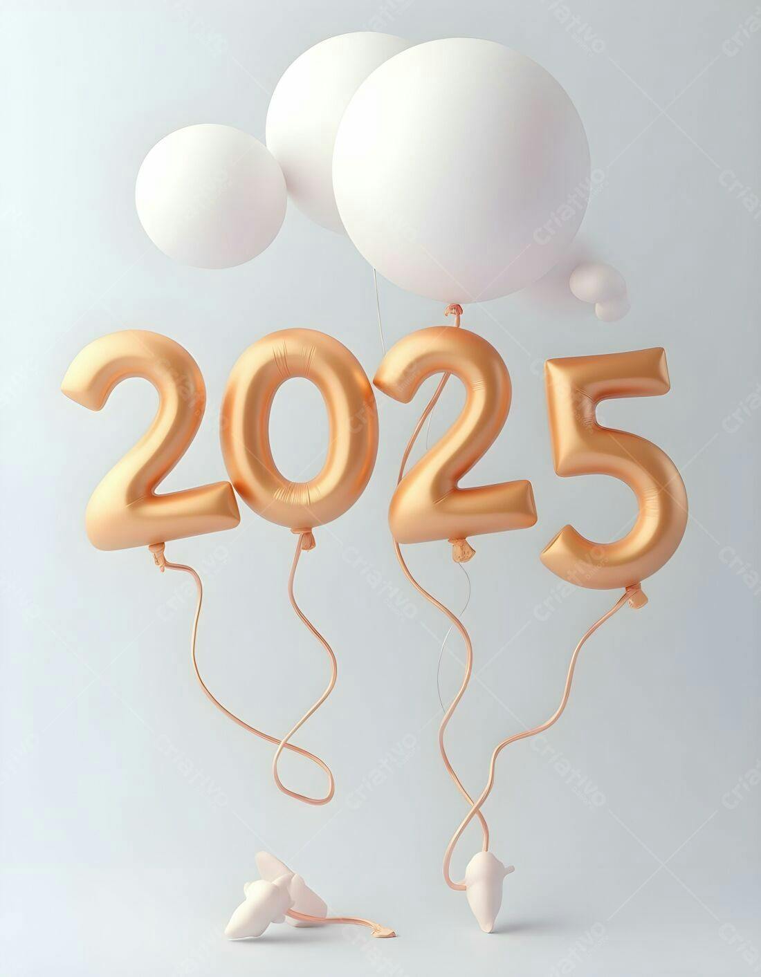 Balões 2025 dourados e brancos Ano Novo