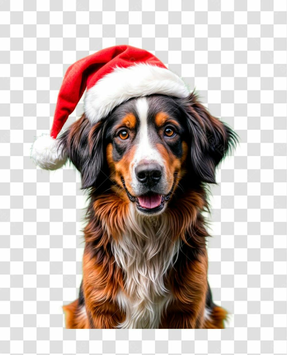 Um Cachorro Usando Um Chapéu De Papai Noel Vermelho Com Um Pompom Branco, Em Um Fundo Verde Sólido