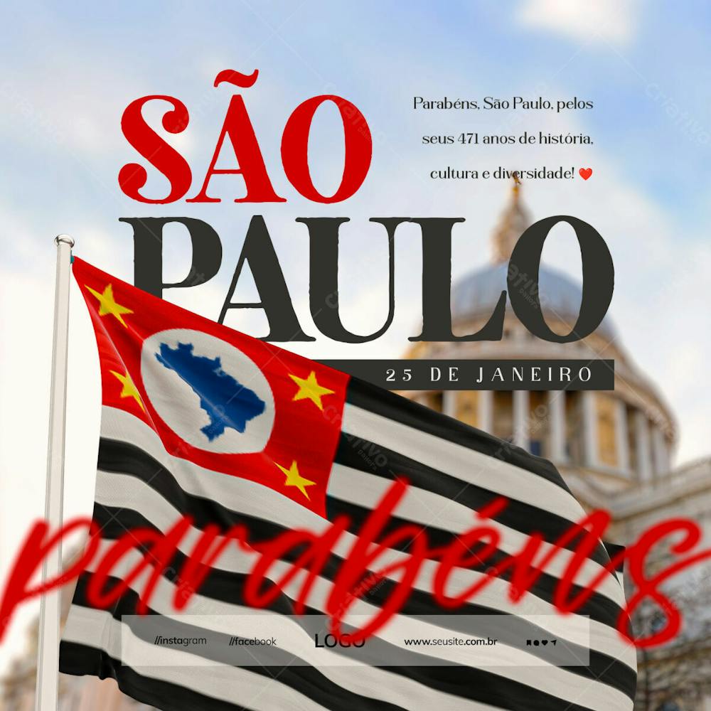 Aniversário Cidade São Paulo 471 Anos 25 De Janeiro Psd Editável