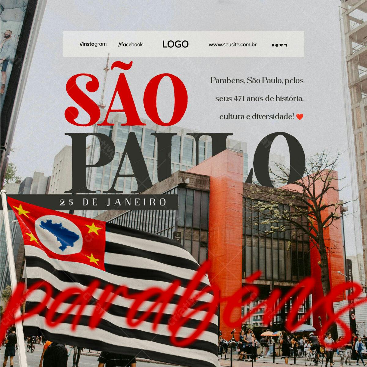 Flyer Aniversário São Paulo 471 anos PSD Editável