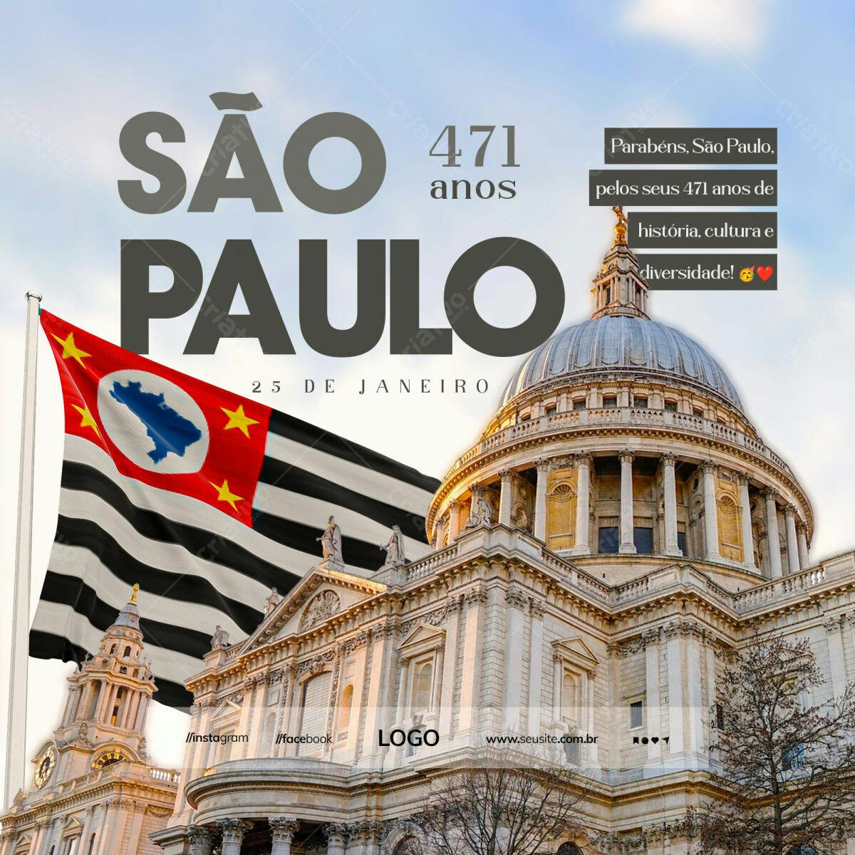 Flyer Aniversário 471 anos de São Paulo PSD Editável